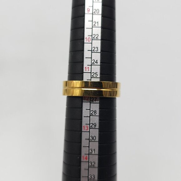 Gold Stainless Steel Band Ring W/ Clear Rhinestone Inlay Size 12 Vintage - Picture 5 of 5